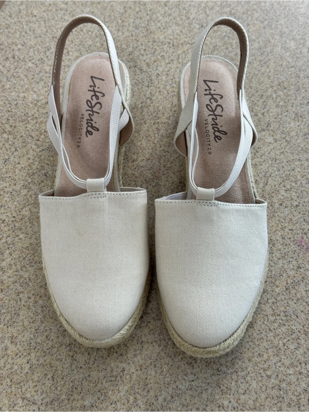 LifeStride Velocity 2.0 Katrina Espadrille Almond Beige Canvas Wedge Shoe 10 New